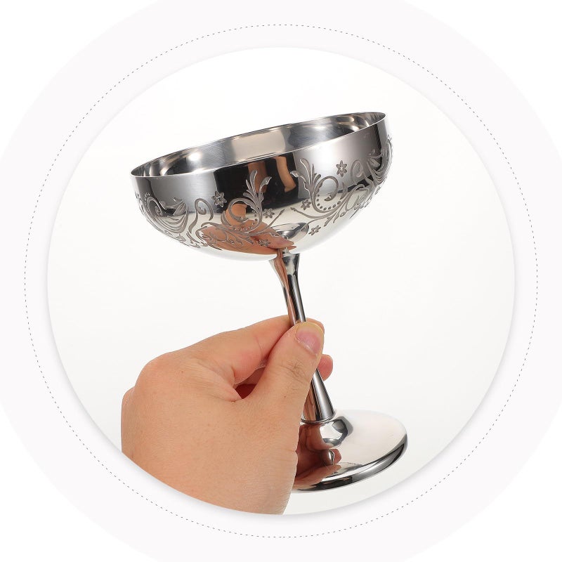 Stainless Steel Floral Engraved Footed Bowl for Dessert Ice Cream and Appetizer Serving - Image 5