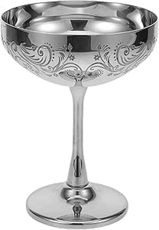 Stainless Steel Floral Engraved Footed Bowl for Dessert Ice Cream and Appetizer Serving - Image 1