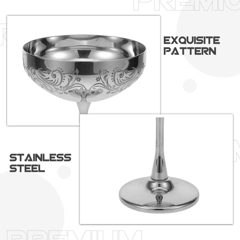Stainless Steel Floral Engraved Footed Bowl for Dessert Ice Cream and Appetizer Serving - Image 4
