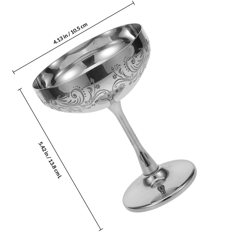 Stainless Steel Floral Engraved Footed Bowl for Dessert Ice Cream and Appetizer Serving - Image 3