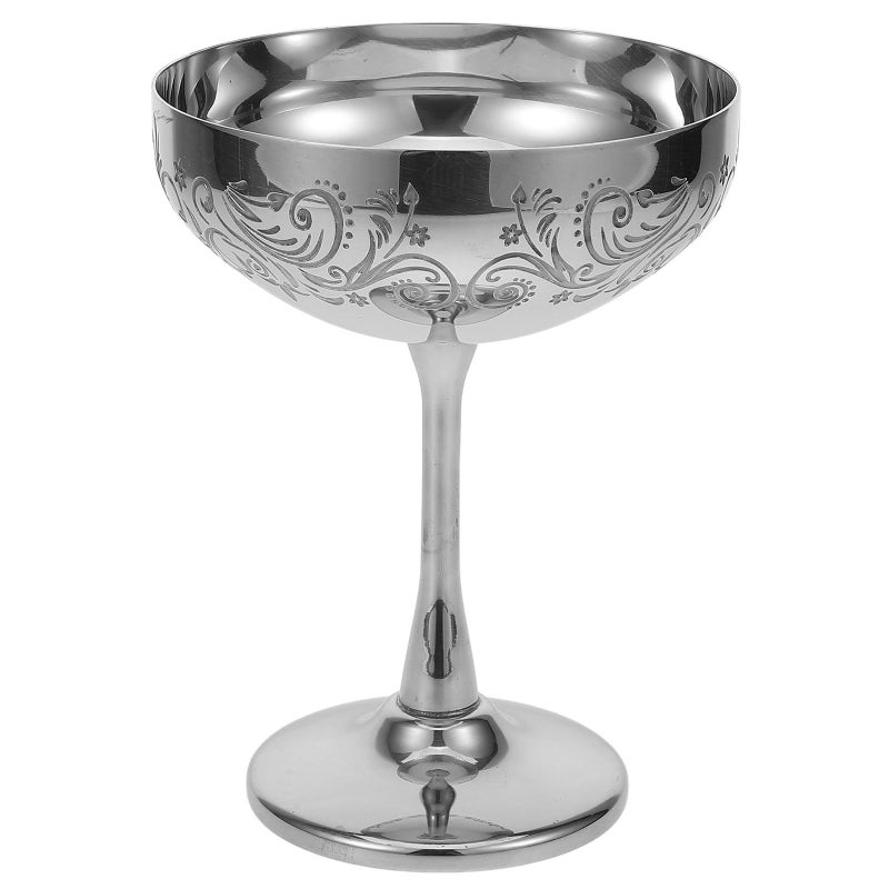 Stainless Steel Floral Engraved Footed Bowl for Dessert Ice Cream and Appetizer Serving - Image 2