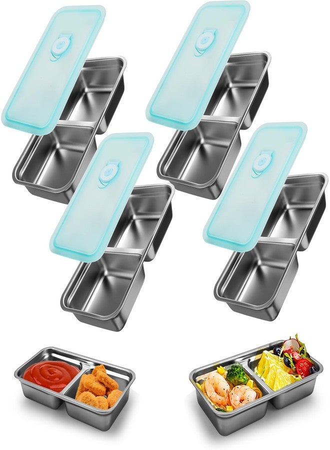 shopwithgreen Stainless Steel Reusable Snack Containers with Lids, Grab and Go Double Compartments Snackle Box Containers, Small Sauce Condiment Containers for Travel,School,Camping, Dishwasher Safe, 4 Pack, 15.2oz - Image 1