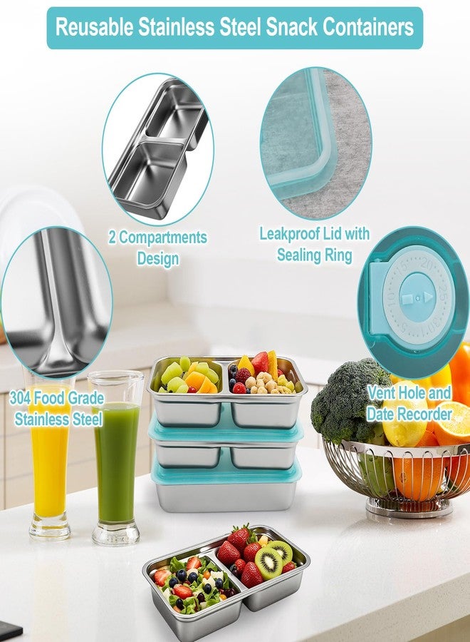 shopwithgreen Stainless Steel Reusable Snack Containers with Lids, Grab and Go Double Compartments Snackle Box Containers, Small Sauce Condiment Containers for Travel,School,Camping, Dishwasher Safe, 4 Pack, 15.2oz - Image 2