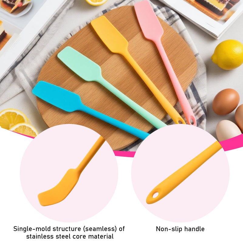 CATOSUM Silicone Jar Spatulas 4 Pack | Long Handle Heat Resistant 600Â°F Non-Stick Scrapers | for Mason Jars, Baking, Cake Icing, Jam, Blenders | Small Kitchen Utensils | 4 colors - Image 4