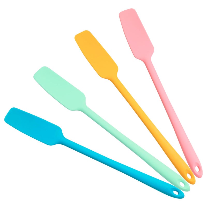 CATOSUM Silicone Jar Spatulas 4 Pack | Long Handle Heat Resistant 600Â°F Non-Stick Scrapers | for Mason Jars, Baking, Cake Icing, Jam, Blenders | Small Kitchen Utensils | 4 colors - Image 1