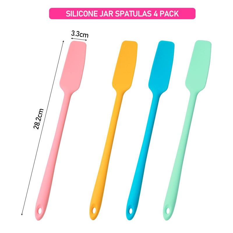 CATOSUM Silicone Jar Spatulas 4 Pack | Long Handle Heat Resistant 600Â°F Non-Stick Scrapers | for Mason Jars, Baking, Cake Icing, Jam, Blenders | Small Kitchen Utensils | 4 colors - Image 2