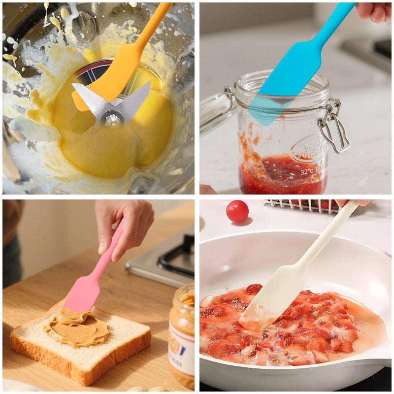 CATOSUM Silicone Jar Spatulas 4 Pack | Long Handle Heat Resistant 600Â°F Non-Stick Scrapers | for Mason Jars, Baking, Cake Icing, Jam, Blenders | Small Kitchen Utensils | 4 colors - Image 3