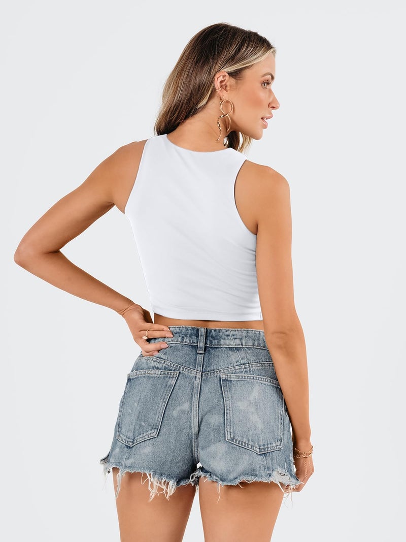 EFAN Womens Sexy Sleeveless Double Lined Crop Tops Workout Cute Tight Racerback Tank Tops Summer Clothes Teen Girls 2025 White XS - Image 5