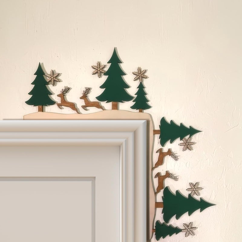 Sanmtang 2024 Christmas Door Topper Holiday Home Decor Funny Snowman Santa Claus Top Door Frame Corner Sign Decorations  Windows Walls DIY Craft for Christmas Party Ornament (Christmas Trees) - Image 1