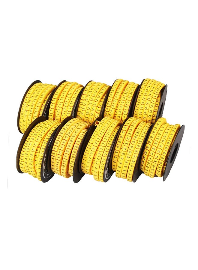 10 Roll of 0-9 Number Tube Cable Wire Label Tag Yellow/Black - Image 1