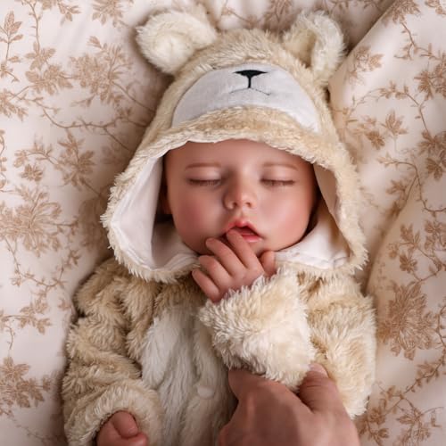 BABESIDE Drink and Wet Reborn Baby Doll 17 Inch Realistic Sleeping Newborn Can Drink Water Pee Full Body Soft Vinyl Real Life Baby Doll Girl in Bear Outfit for Kids Age 3 - Image 1