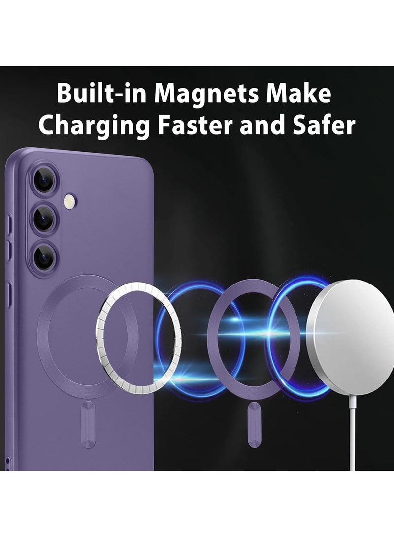 Magnetic Case for Samsung Galaxy A56 for Women Men , Matte Luxury Metallic Luster Flexible TPU Shockproof Case with Screen Protector - purple - Image 2