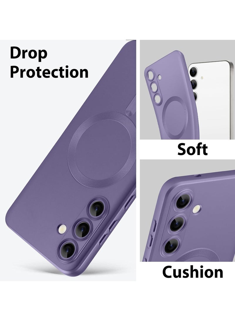 Magnetic Case for Samsung Galaxy A56 for Women Men , Matte Luxury Metallic Luster Flexible TPU Shockproof Case with Screen Protector - purple - Image 3