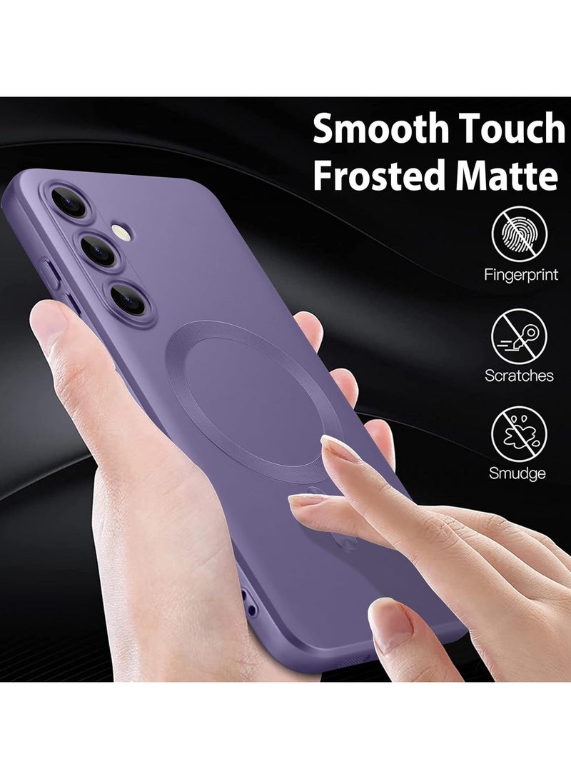 Magnetic Case for Samsung Galaxy A56 for Women Men , Matte Luxury Metallic Luster Flexible TPU Shockproof Case with Screen Protector - purple - Image 4