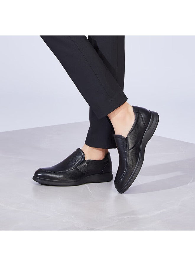 Connell Kangnaikangnaikang Men's Shoes, Spring And Autumn Slip-on Round Toe, Business Casual Leather Shoes, Commuter Simple Cowhide Shoes, Black, Size 38 - Image 2