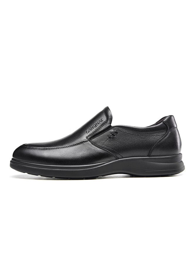 Connell Kangnaikangnaikang Men's Shoes, Spring And Autumn Slip-on Round Toe, Business Casual Leather Shoes, Commuter Simple Cowhide Shoes, Black, Size 38 - Image 5