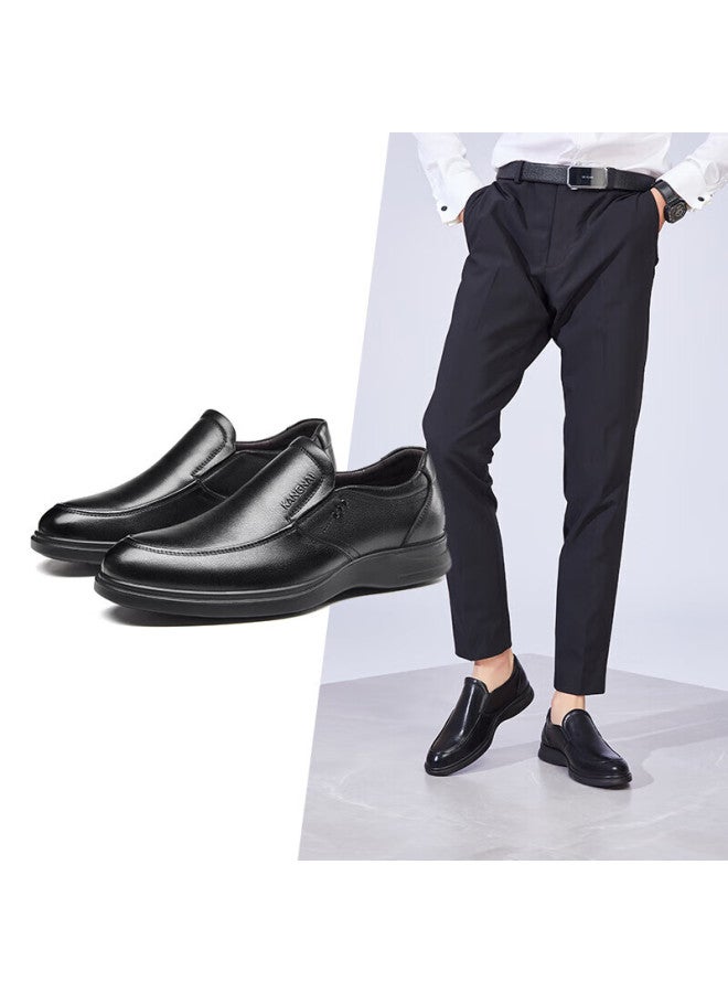Connell Kangnaikangnaikang Men's Shoes, Spring And Autumn Slip-on Round Toe, Business Casual Leather Shoes, Commuter Simple Cowhide Shoes, Black, Size 38 - Image 4