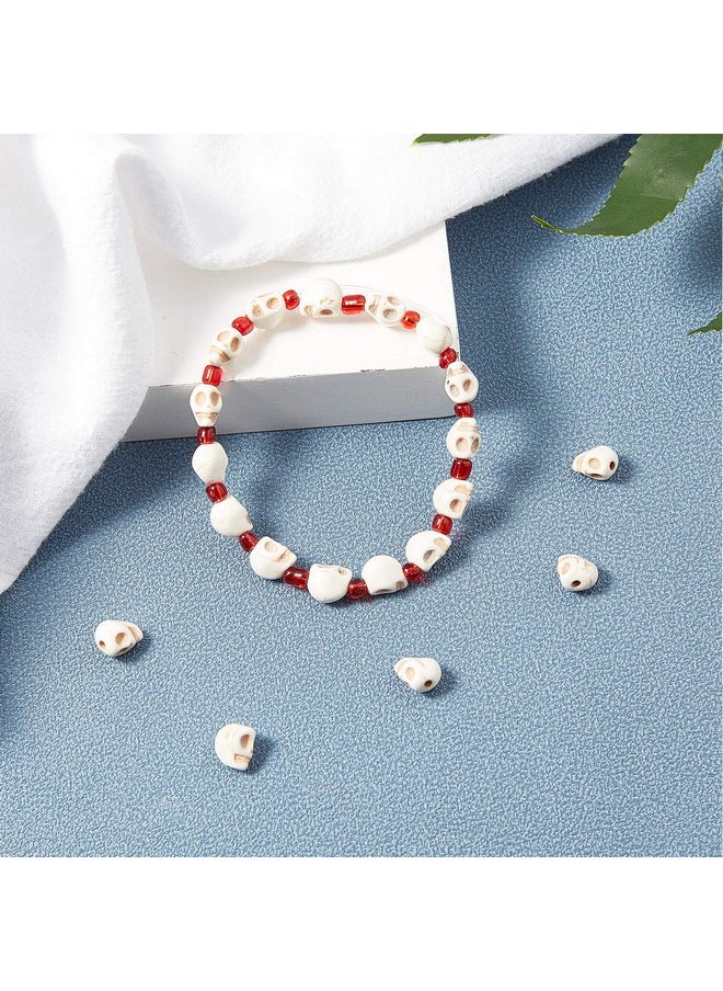 arricraft - About 490 Pcs Skull Beads Creamy White Skull Spacer Beads Synthetic Synthetic Turquoise Bead Strands Skull Shape For Jewelry Making - Image 1