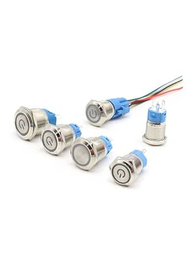 6 قطع مفتاح ضغط معدني 16 مم 19 مم 22 مم لحظي/ثابت برأس مسطح مع ضوء LED - Image 1