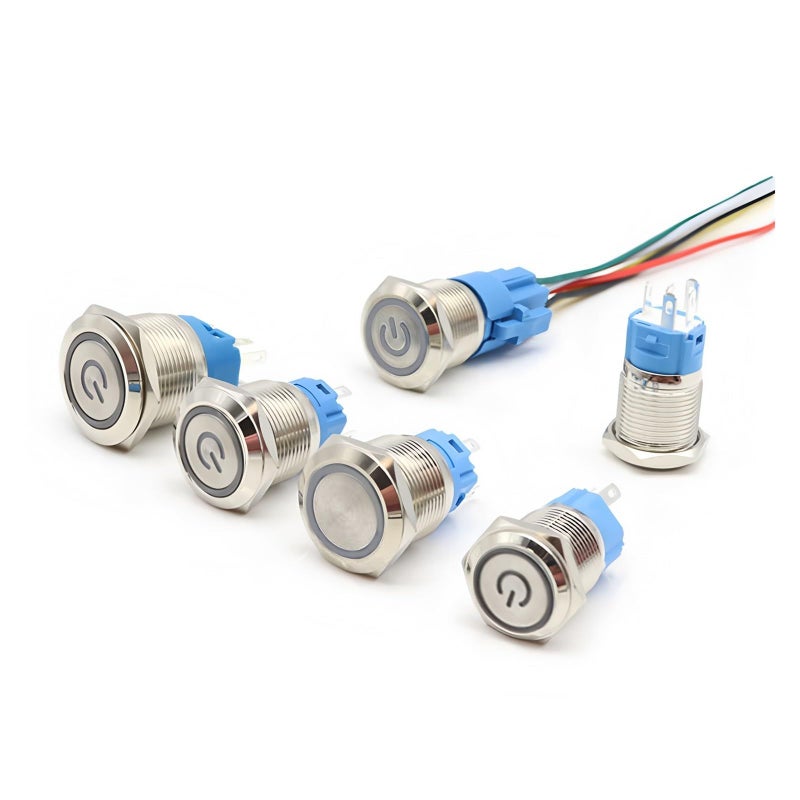 6 قطع مفتاح ضغط معدني 16 مم 19 مم 22 مم لحظي/ثابت برأس مسطح مع ضوء LED - Image 2