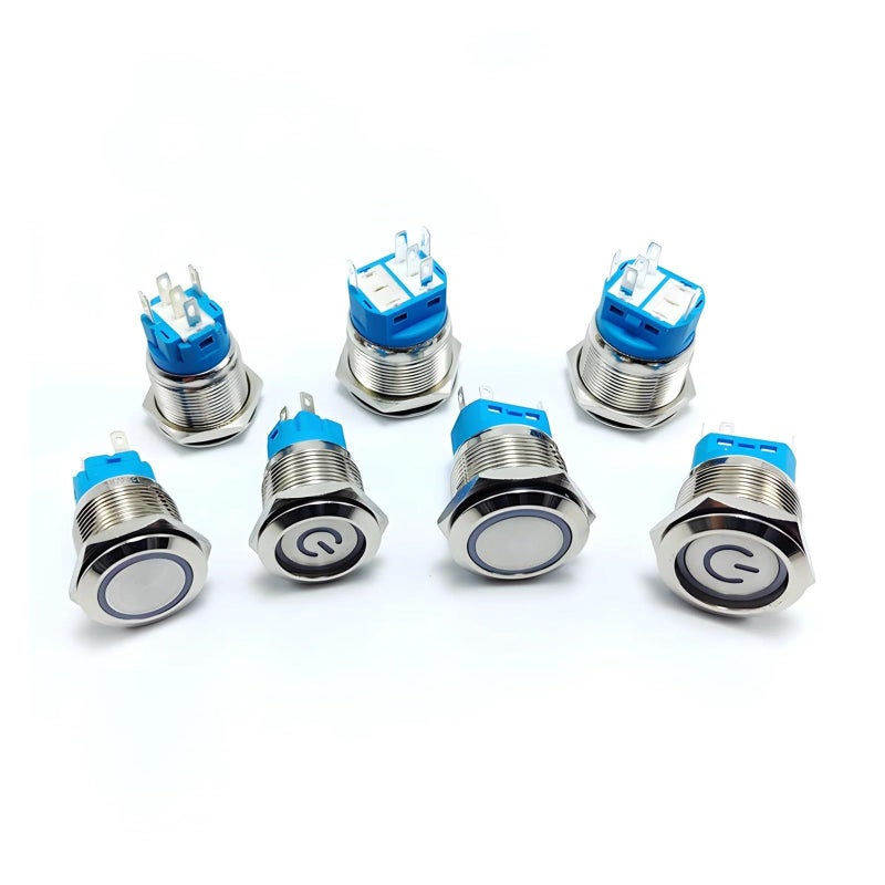 6 قطع مفتاح ضغط معدني 16 مم 19 مم 22 مم لحظي/ثابت برأس مسطح مع ضوء LED - Image 3