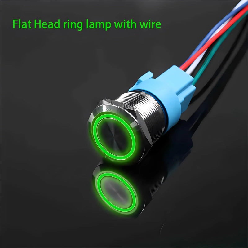 6 قطع مفتاح ضغط معدني 16 مم 19 مم 22 مم لحظي/ثابت برأس مسطح مع ضوء LED - Image 4