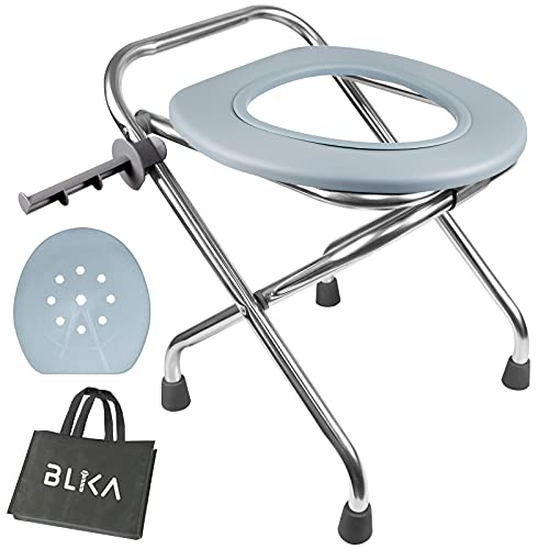 BLIKA Portable Toilet for Camping, 400LBS Stainless Steel Foldable Camp Travel Toilet for Adults, 16-Inch for Truckers, Camping, RV Travel, Road Trips, Outdoor Use - Image 1