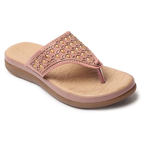 XE Looks Women's Peach Soft Doctor Slippers | Diamond-Cut Embellished Upper with Cushioned Footbed | Stylish and Comfortable Soft Sole Doctor Slippers For Girls & Women - Image 5