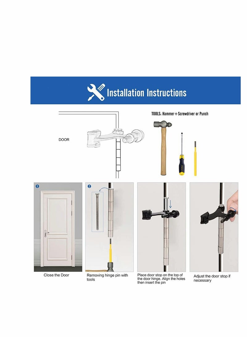KASTWAVE 4 Pack Hinge Pin Black Door Stopper,  Adjustable Deluxe Heavy Duty Door Stopper 2-1/2"x 1-3/4”,with Black Rubber Bumper Tips - Image 5