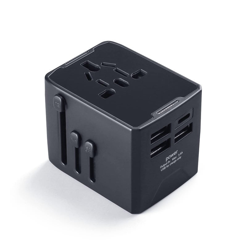 MANGO Universal Travel Adapter All in One Power Adapter with 56A Smart Power 30A USB TypeC Worldwide for USA EU UK AU Black