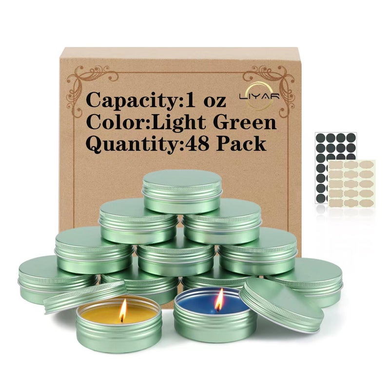 LIYAR 1 oz Tins Aluminum Tin Jars 48 Pack, Salve Tins Versatile Small 1 oz Containers with Lids Metal Tin for Balms, Spices, Salve, Crafts (Pale Green) - Image 1