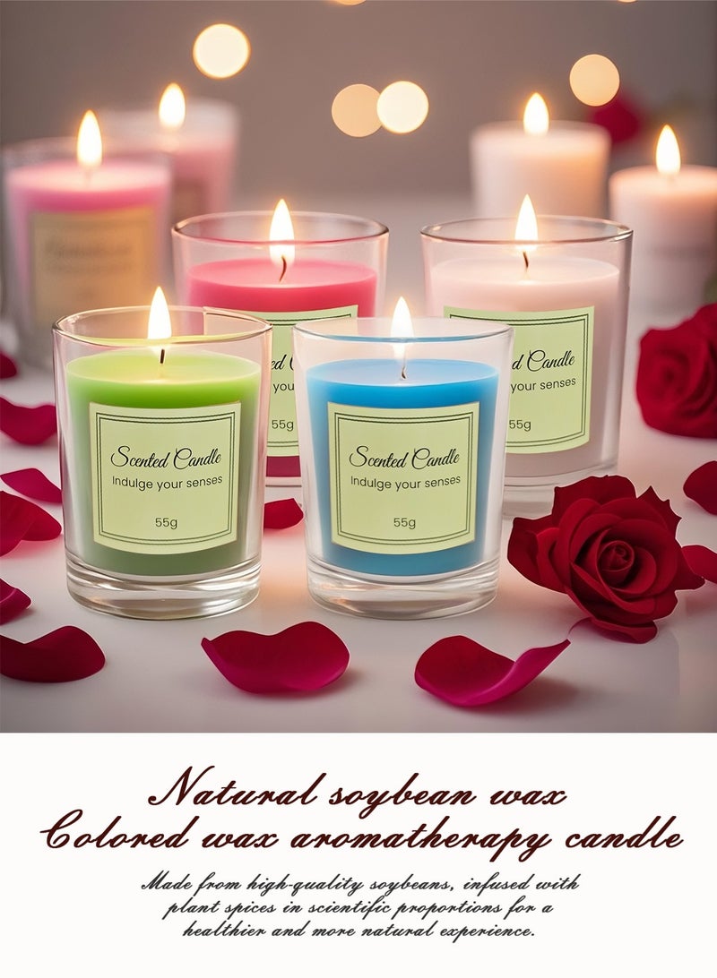 مجموعة هدايا من 6 شموع معطرة للنساء والرجال، شمعة العلاج بالروائح العطرية للمنزل، شموع الصويا الطبيعية هدايا لتخفيف التوتر والتأمل واليوغا والسبا المريح، شمعة عطرية (اللافندر، الجريس الأزرق، الورد، الجاردينيا، فالينا والياسمين)