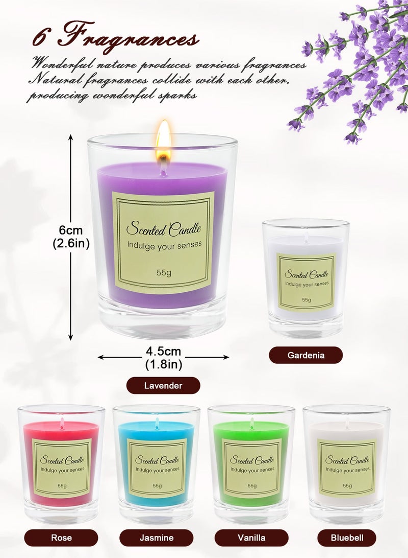 مجموعة هدايا من 6 شموع معطرة للنساء والرجال، شمعة العلاج بالروائح العطرية للمنزل، شموع الصويا الطبيعية هدايا لتخفيف التوتر والتأمل واليوغا والسبا المريح، شمعة عطرية (اللافندر، الجريس الأزرق، الورد، الجاردينيا، فالينا والياسمين)