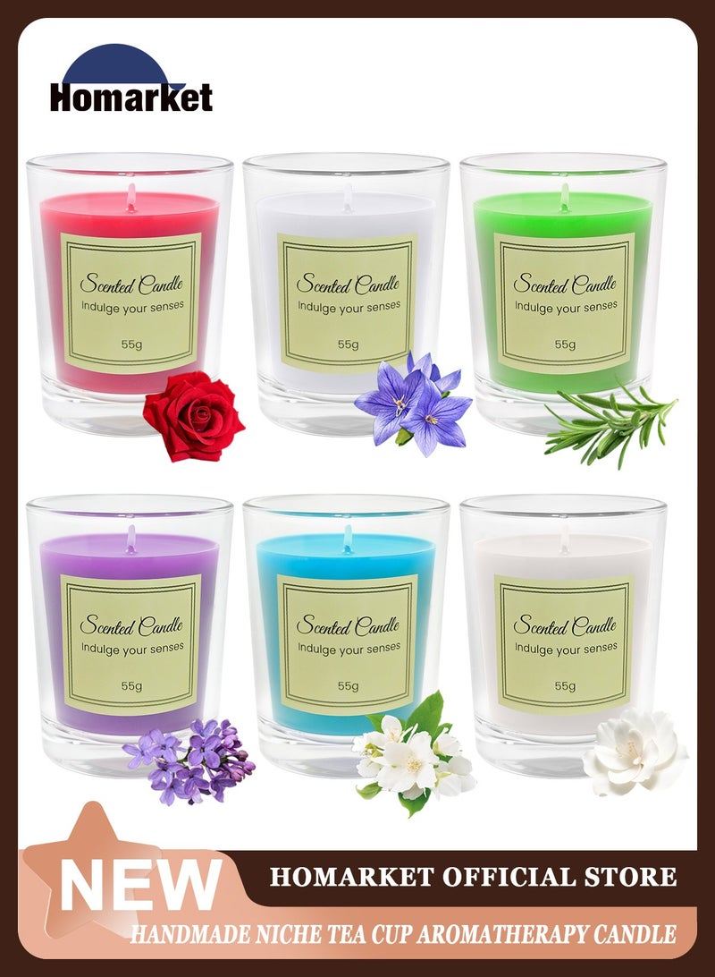 مجموعة هدايا من 6 شموع معطرة للنساء والرجال، شمعة العلاج بالروائح العطرية للمنزل، شموع الصويا الطبيعية هدايا لتخفيف التوتر والتأمل واليوغا والسبا المريح، شمعة عطرية (اللافندر، الجريس الأزرق، الورد، الجاردينيا، فالينا والياسمين)
