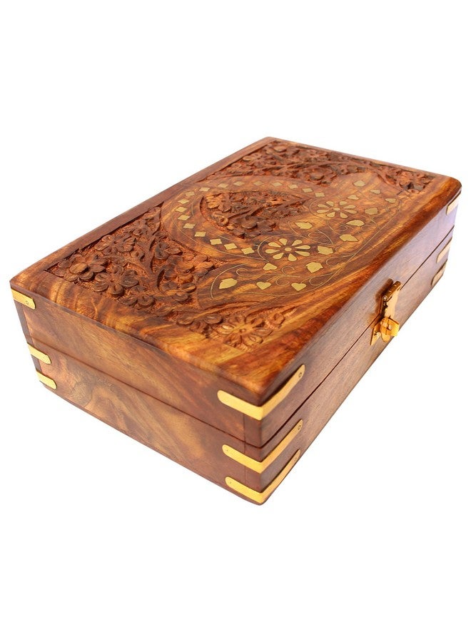 ITOS365 Jewellery Box for Women Wooden Brass Work Flower Carved Design Handmade Gift, 8 Inches - Image 2