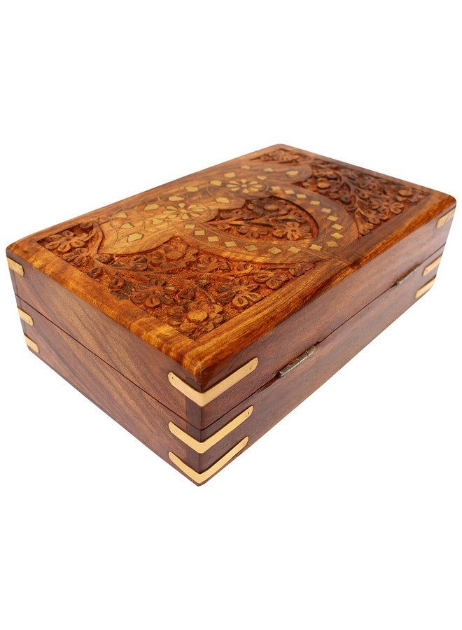 ITOS365 Jewellery Box for Women Wooden Brass Work Flower Carved Design Handmade Gift, 8 Inches - Image 5