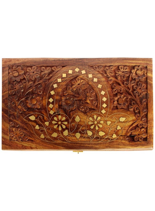 ITOS365 Jewellery Box for Women Wooden Brass Work Flower Carved Design Handmade Gift, 8 Inches - Image 4