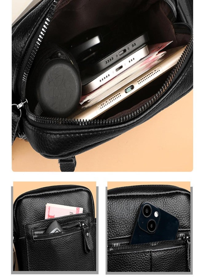 NATISERAUM Men's Crossbody Bag, Genuine Leather Tablet Bag for 8-Inch Devices, Black, Top Grain Leather with Polyester Lining, Lightweight 450g for Travel and Office Use - Image 2