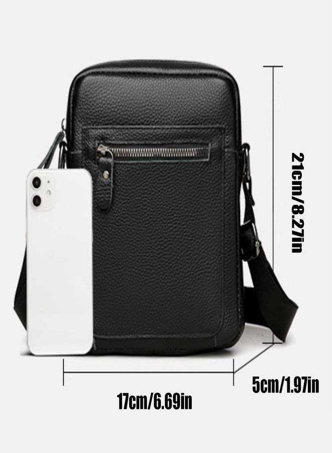 NATISERAUM Men's Crossbody Bag, Genuine Leather Tablet Bag for 8-Inch Devices, Black, Top Grain Leather with Polyester Lining, Lightweight 450g for Travel and Office Use - Image 4