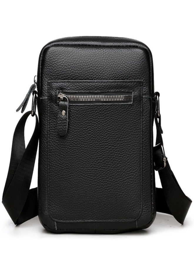 NATISERAUM Men's Crossbody Bag, Genuine Leather Tablet Bag for 8-Inch Devices, Black, Top Grain Leather with Polyester Lining, Lightweight 450g for Travel and Office Use - Image 1