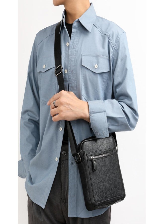 NATISERAUM Men's Crossbody Bag, Genuine Leather Tablet Bag for 8-Inch Devices, Black, Top Grain Leather with Polyester Lining, Lightweight 450g for Travel and Office Use - Image 3