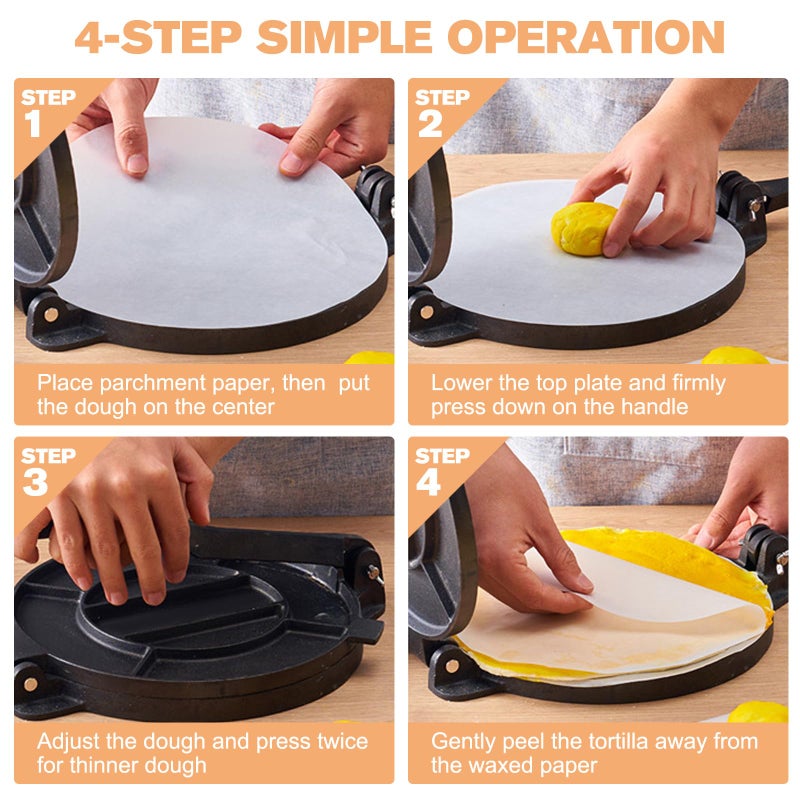 NSIRONS Cast Iron Tortilla Press 12 inch, Heavy Duty Tortilla Pataconera, Flour Tortilla Press with Foldable Handle, Taco press with Some Parchment Paper, Roti Maker, Black - Image 5