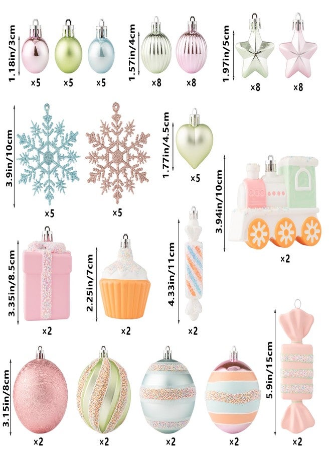 MERRYHEART 80PCS Pastel Christmas Ornaments Set, Assorted Colorful Candy Cake Giftbox Christmas Balls Ornaments, Shatterproof Xmas Baubles Hanging Decorations for Christmas Tree/Party/Holiday (Style 1) - Image 2