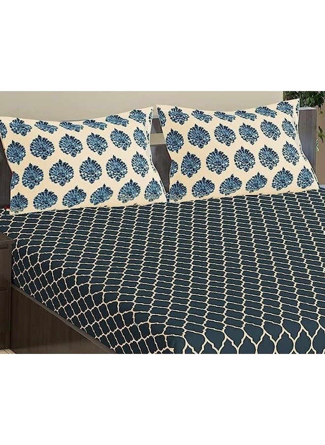 Trance Home Linen 200TC 100% Cotton King Size Printed Bedsheet | Bedding Set of King Size Flat Bed Cover with 2 Pillow Covers (108x108 inch | 9ft x 9ft - Dori & Damask - Blue) - pzsku/Z59FDE90F1DBDADA02FB0Z/45/_/1737806209/1dc1818d-535d-4b98-9780-2d403556f9da