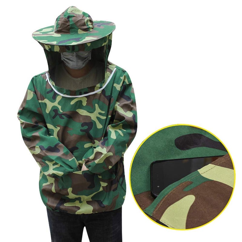 VALUEVIBES سترة تربية النحل مع غطاء - بدلة حماية نحل بتصميم تمويه أزرق لمربي النحل | معدات خفيفة لتربية النحل ورعاية الماشية (للجنسين) - Image 5