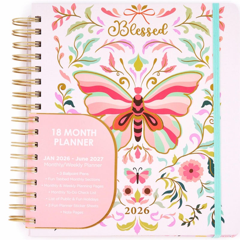 Votum 18 Month Hard Cover Planners/Calendars 10" x 10", January 2026 - June 2027 - Daily, Weekly & Monthly Organizer with Pens, Stickers, and a Sturdy Cover - Blessed - Image 1
