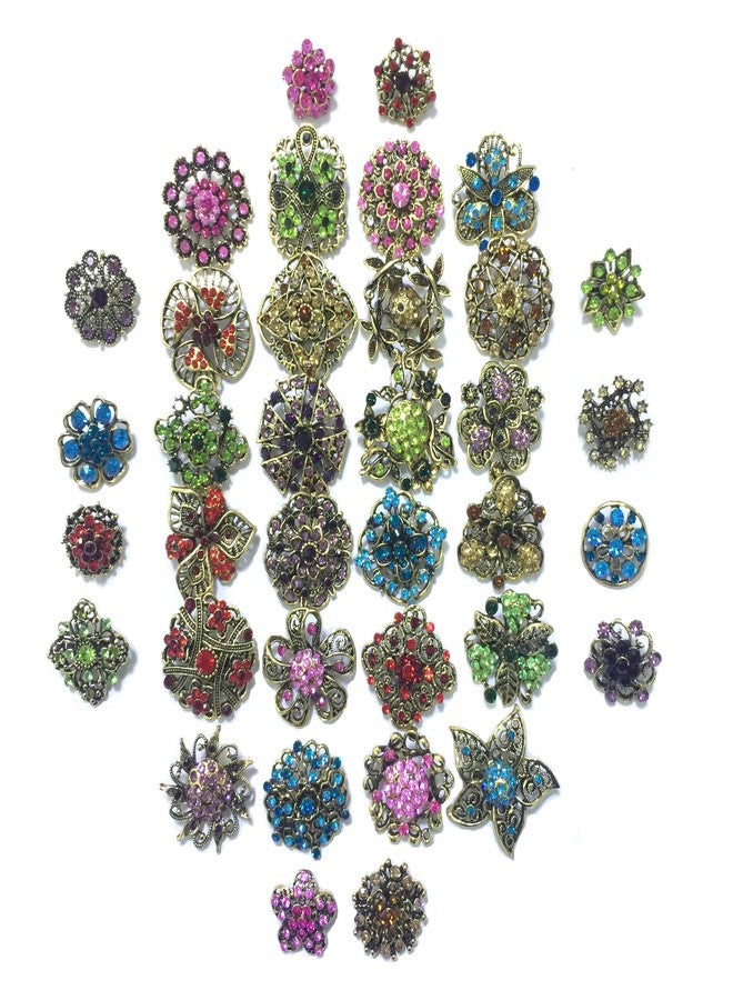 Ezing Lot 36pc Crystal Flower Brooches Pins Wholesale for DIY Wedding Bouquet (C) - Image 1