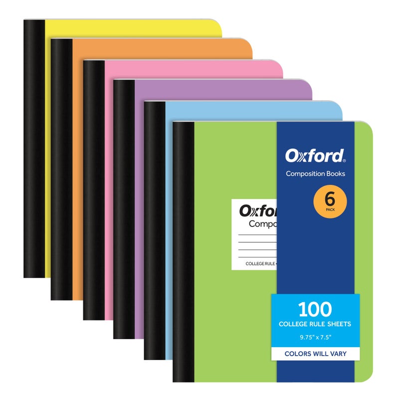 Oxford Composition Notebooks 6 Pack Cover Colors Vary College Ruled Paper 934 x 712 Inch School Journals Assorted Pastel Covers 100 Sheets per Book 63760