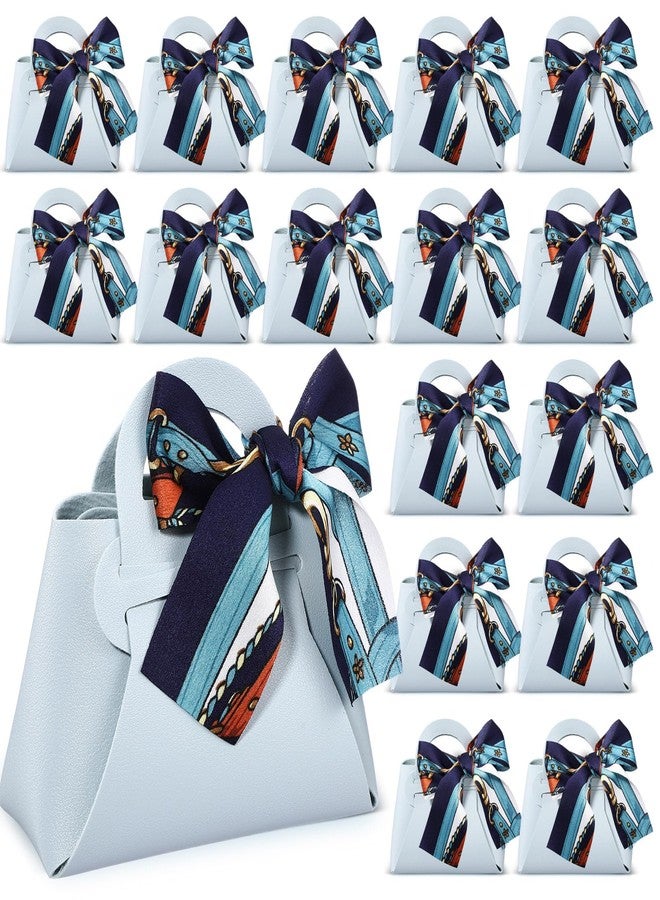 Abbylike 18 Pcs PU Leather Wedding Candy Bags with Ribbon Handle Purse Party Favor Bags for Wedding Baby Showers Birthday (Blue) - Image 1