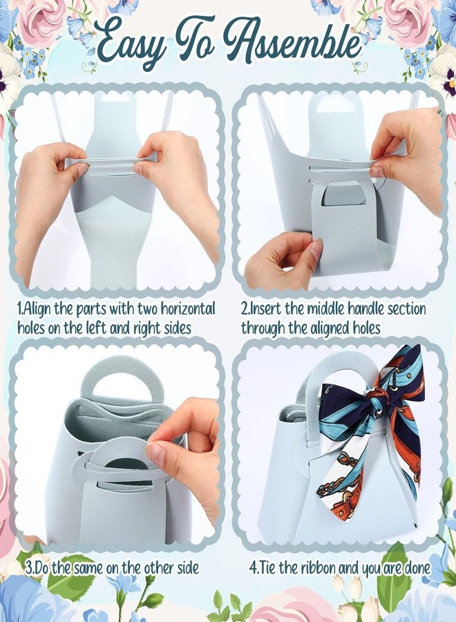 Abbylike 18 Pcs PU Leather Wedding Candy Bags with Ribbon Handle Purse Party Favor Bags for Wedding Baby Showers Birthday (Blue) - Image 3